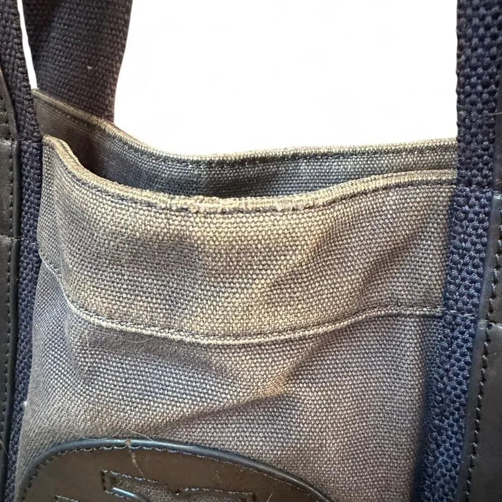 Tory Burch Distressed Navy Canvas Leather Tote Satchel Bag Vintage Look